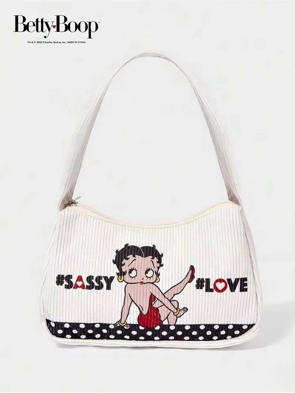 Betty Boop Love Printed Corduroy Underarm Bag White & Black. Brand New